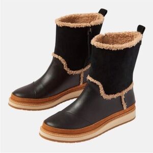 TOMS Makenna Black Leather | Lined Winter Boots Women’s 5